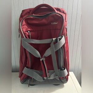 LL Bean Deluxe Rolling Wheeled Bag Travel Luggage Red Burgundy Trip Nylon Large